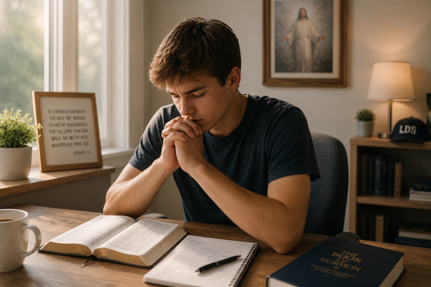 A young man praying with scriptures — faith-sensitive therapy at Therapy Utah in Lehi, Utah
