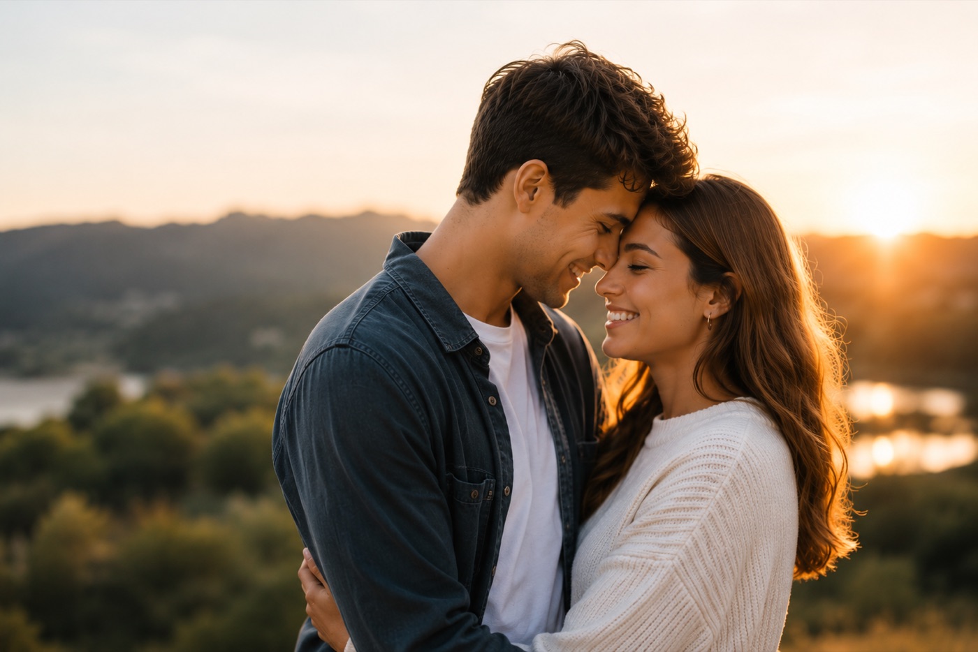 A young couple embracing at sunset — couples therapy at Therapy Utah in Lehi, Utah